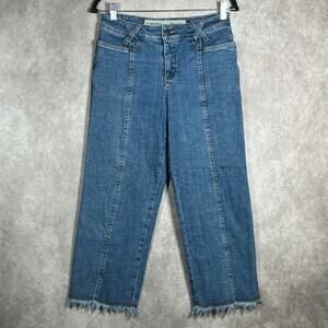 Fibers Jeans‎ Womens Size 8 Blue Medium Wash Denim Cropped Frayed Hem High Rise